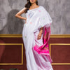 White Pink Handloom Cotton Silk Jamdani Saree
