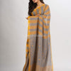 Gold Steel Stipe Handwoven Cotton Jamdani handloom Saree
