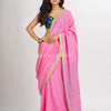 Pink Handwoven Cotton Stipe handloom Saree