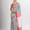 White Black Stipe Handwoven Cotton Jamdani handloom Saree