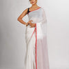 White Handwoven Cotton Stipe handloom Saree