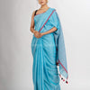 Sky Blue Handwoven Cotton Stipe handloom Saree
