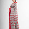 Grey all body small fish design with fish design pallu in solid border handwoven cotton saree