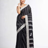 Black all body small fish design with fish design pallu in solid border handwoven cotton saree