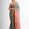 grey all body jacquard weaving red pallu with gold zari border handwoven linen saree