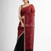 Black Red half and half with ball buti pallu in silver zari border handwoven linen saree