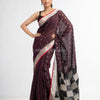 Coffee brown all body buti with box pallu in silver zari border handwoven linen saree