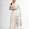 White jamdani handwoven linen saree