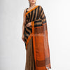 Sunset Brown all body stipe with rust pallu in jacquard boeder handwoven linen saree