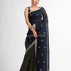 Sage Green Nevy blue half and half with ball buti pallu in silver zari border handwoven linen saree