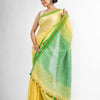 Yellow with green pallu in multi colour broder handwoven linen saree