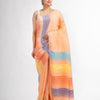 Peach with multi colour pallu handwoven linen saree