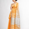 Orange with silver zari pallu in silver zari border handwoven linen saree