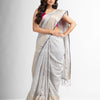 Silk matka check silver zari border handwoven saree