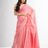 Quartz Pink resham cotton kota check all over Buti jacquqrd Pallu handwoven saree