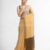 Cream all body type check with black pallu handwoven tissue linen saree