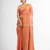 Peach linen tissue pallu jamdani temple border handwoven saree