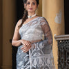 Grey Blend Silk Muslin Jacquard Jamdani Saree