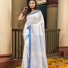 White Cotton Solid Body With Stripe Pallu Handloom Saree