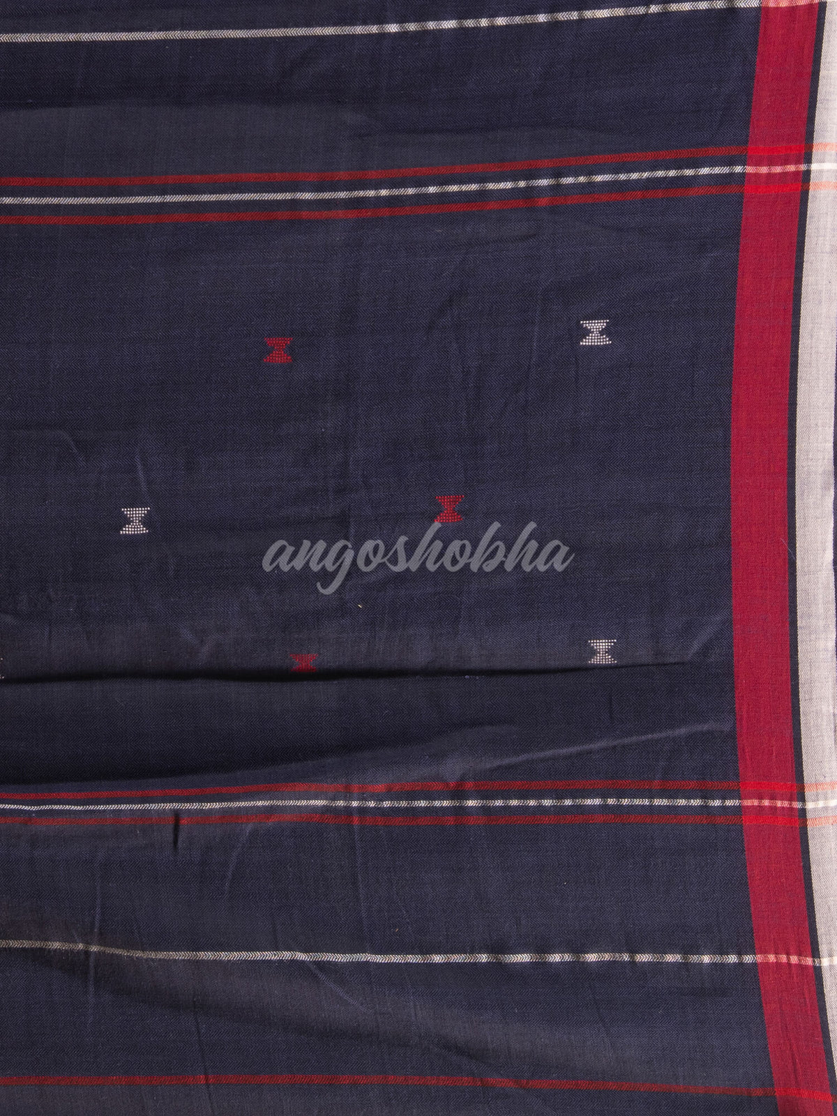 Navy Blue Cotton All Body Buti Handloom Saree