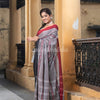 Grey Cotton All Body Jacquard Stripe Ganga Yamuna Border Handloom Saree