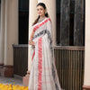 Off White Cotton Solid Body Jacquard Border With Pallu Stripe Handloom Saree