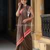 Lvory Brown Cotton Solid Body Jacquard Border With Pallu Stripe Handloom Saree