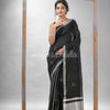 Black Silk Linen All Body Buti With Pallu Silver Zari Handloom saree