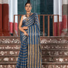 Violet Blue Linen All Body Zari Stripe Handloom Saree