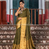 Dark Army Green Linen Traditional Handloom Saree
