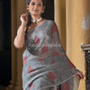 Grey Linen All Body Love Motive Handwoven Saree