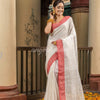 Off White Linen Red Border With Zari Pallu Handloom Saree
