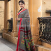 Grey Linen All Body Buti With Red Border Jamdani Saree