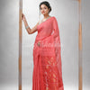 Traditional Peach Orange Matka Silk Sequin Soft Jamdani Saree
