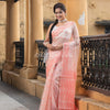 Peach Silk Muslin Jacquard Jamdani Saree