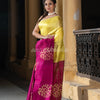 Yellow & Magenta Silk Matka Solid Body Handwoven Jamdani Saree