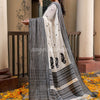 White Tussar Silk Black Mahapar Jacquard Saree