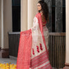 White Tussar Silk Red Mahapar Jacquard Saree