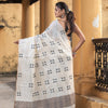 White Tussar Silk All Body Black Handwoven Buti Jamdani Saree