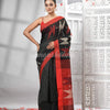 Black Cotton Blend All Body Motive With Red Pallu Handloom Saree