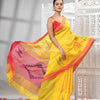 Yellow Cotton Blend All Body Motive With Rani Pallu Handloom Saree