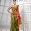 Pista Cotton Blend All Body Motive With Red Pallu Handloom Saree