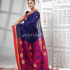 Blue Cotton Blend All Body Motive With Rani Pallu Handloom Saree