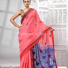 Pink Cotton Blend All Body Motive With Blue Pallu Handloom Saree