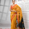 Yellow Cotton Blend All Body Motive With Black Pallu Handloom Saree