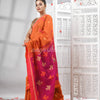 Orange Cotton Blend All Body Motive With Rani Pallu Handloom Saree