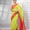 Olive Cotton Blend Solid Body Red Pallu Handloom Saree