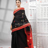 Black Cotton Blend All Body Motive With Red Pallu Handloom Saree