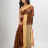 Dark coffee silk blend linen with solid border jamdani saree