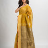 Mustard silk blend linen with solid border jamdani saree